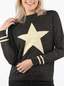 Star Fine Knit Jumper - Black & Gold